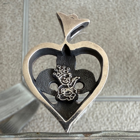 Vintage King Baby Studio Sterling Silver Heart Pendant Fleur de Lis - Picture 2 of 8
